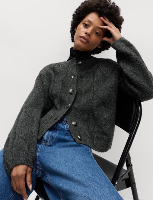 Cable Knit Relaxed Cardigan with Alpaca