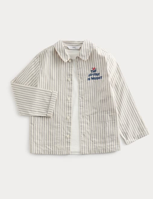 2 Piece Cotton Striped Overshirt And T-Shirt (2-8 Yrs)