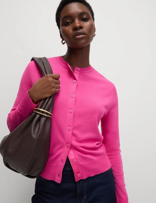 Crew Neck Button Front Cardigan