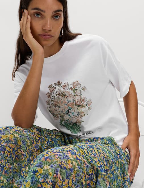 Pure Cotton Floral Graphic Oversized T-Shirt
