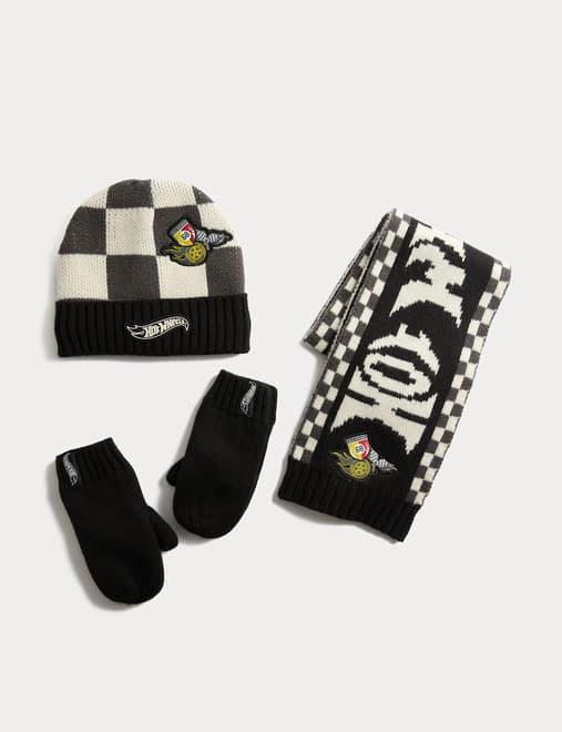 Kids' Hot Wheels™ Logo Hat, Scarf and Mitten Set (1-13 Yrs)