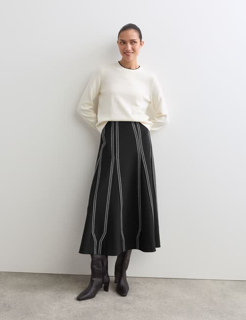 Jersey Embroidered Midi Circle Skirt