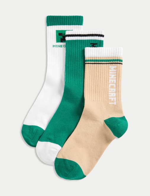 3pk Cotton Rich Minecraft™ Socks (6 Small -7 Large)