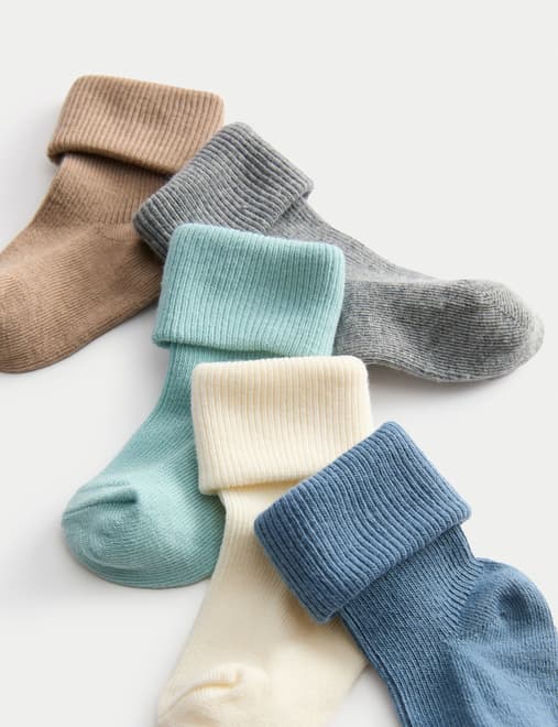 5pk Cotton Rich Ribbed Baby Socks (0-2 Yrs)