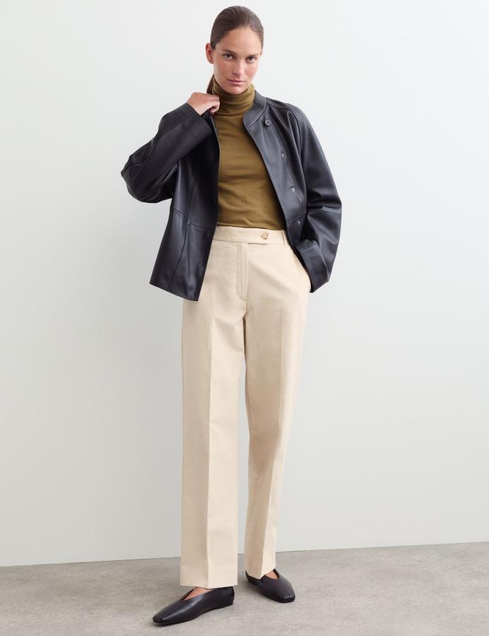 Cotton With Linen Cord Straight Leg Trousers