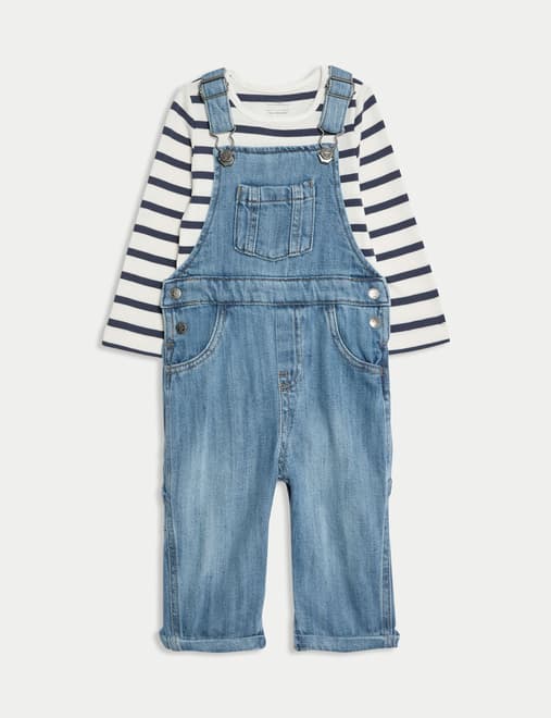 2pc Pure Cotton Denim Dungaree Outfit (0-3 Yrs)