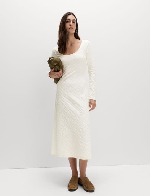Jersey Textured Scoop Neck Midi Column Dress