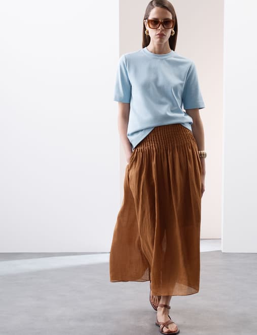 Pure Ramie Pintuck Maxi Circle Skirt