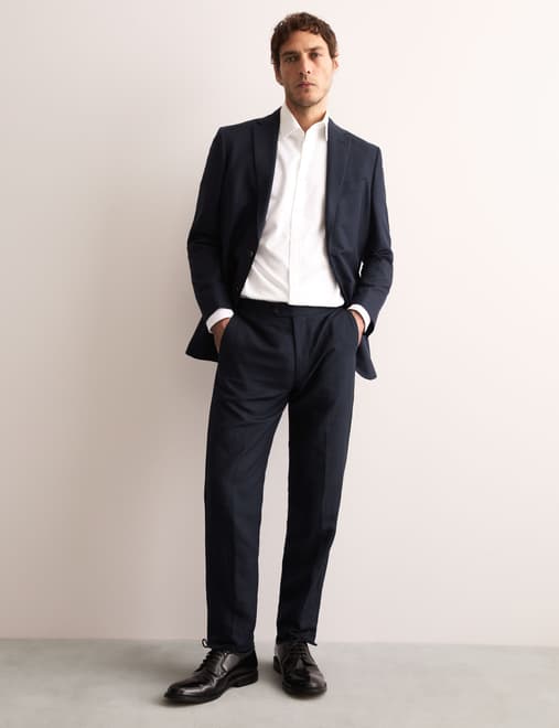 Tailored Fit Silk & Linen Blend Suit Trousers