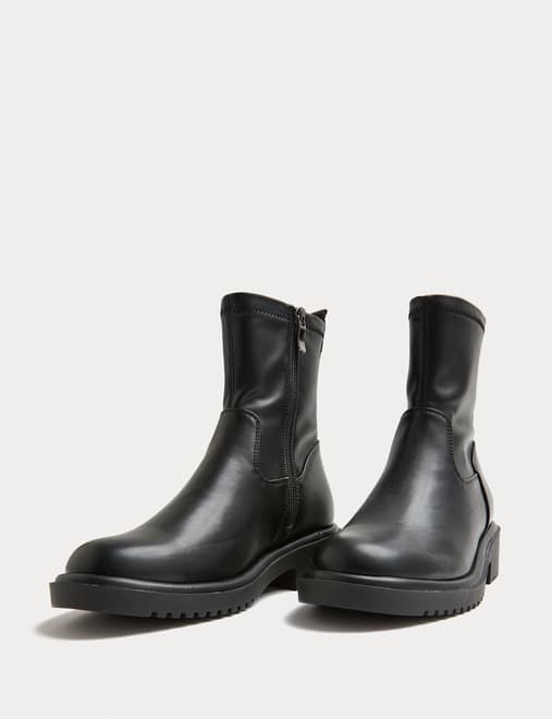 Block Heel Sock Ankle Boots