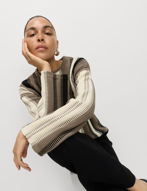 Cotton Rich Striped Crew Neck Jumper