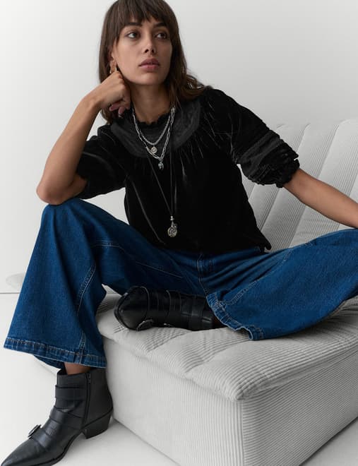 Velvet Embroidered Blouse