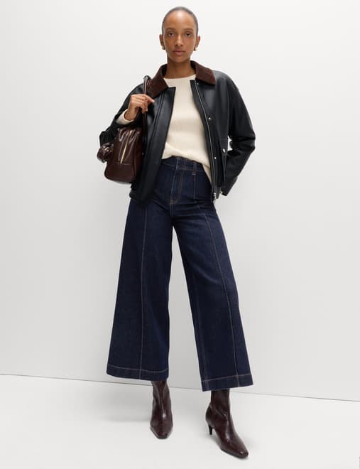 Pintuck Wide Leg Ankle Grazer Jeans