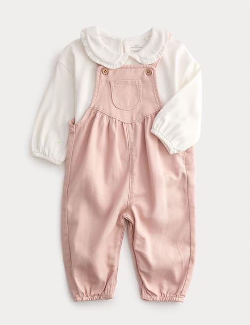 2pc Pink Twill Dungarees Outfit (0 Mths-3 Yrs)