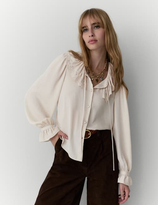 Satin Peter Pan Collar Tie Detail Blouse