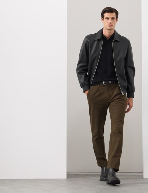 Regular Fit Textured Dobby Pleat Front Chinos