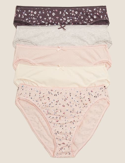 5pk Cotton Lycra® High Leg Knickers
