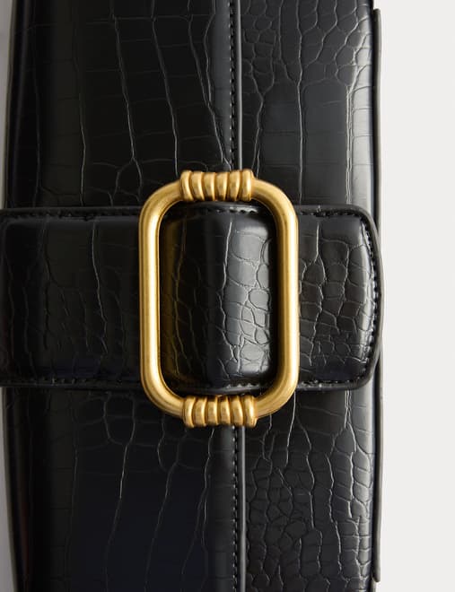 Faux Leather Croc Effect Baguette Bag