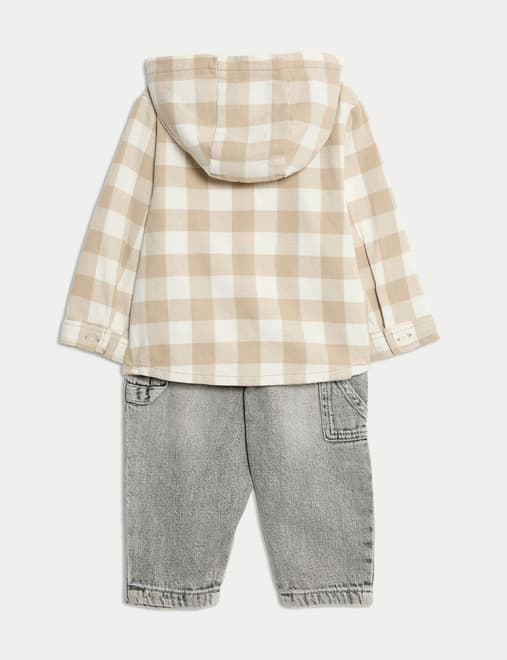3pc Pure Cotton Checked Shacket Outfit (0-6 Yrs)