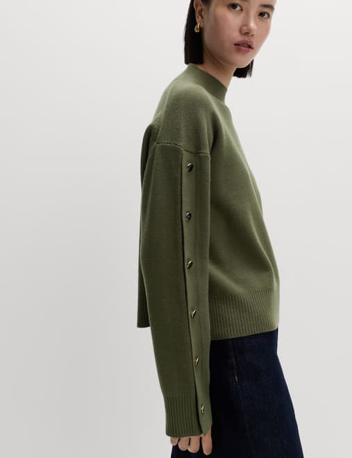 Soft Touch Funnel Neck Button Detail Jumper