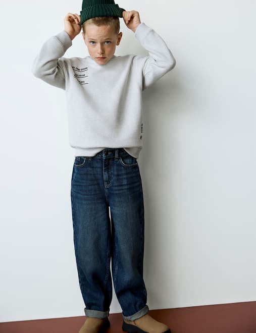 Pure Cotton Barrel Leg Jeans (6-16 Yrs)