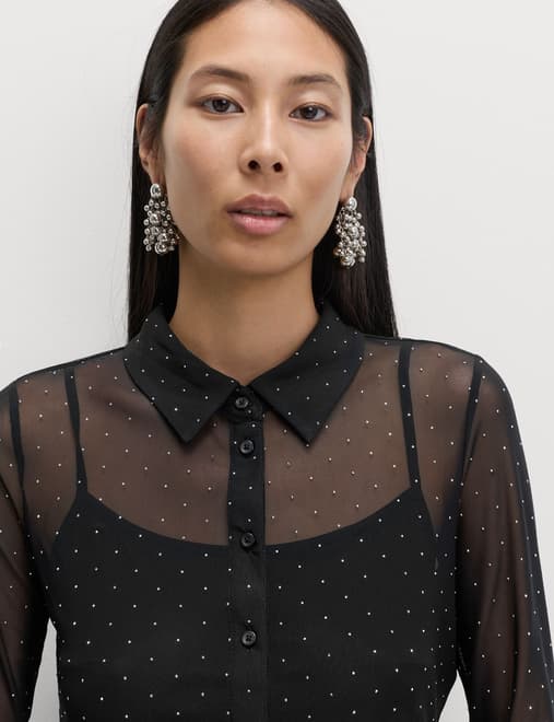 Mesh Embellished Fitted Shirt