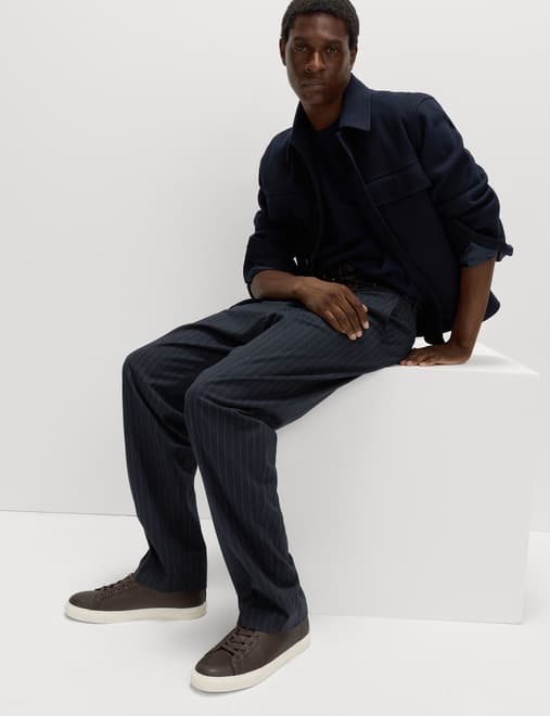 Relaxed Fit Pinstripe Flat Front Trousers