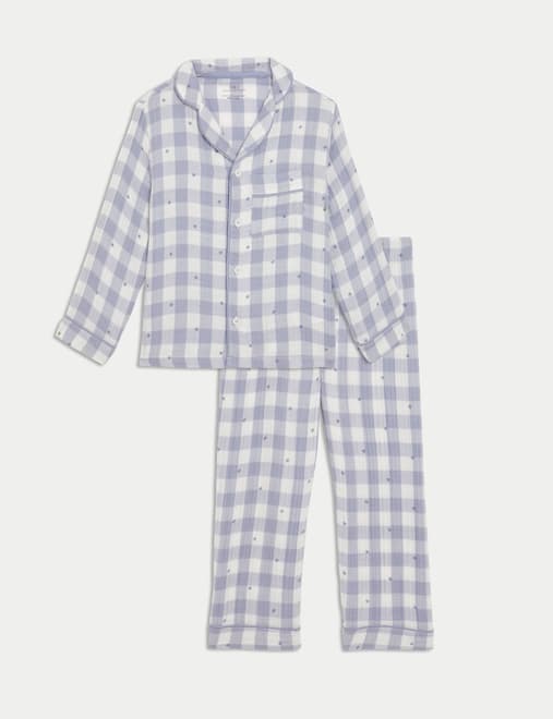 Pure Cotton Star Check Revere Pyjamas (1-8 Yrs)
