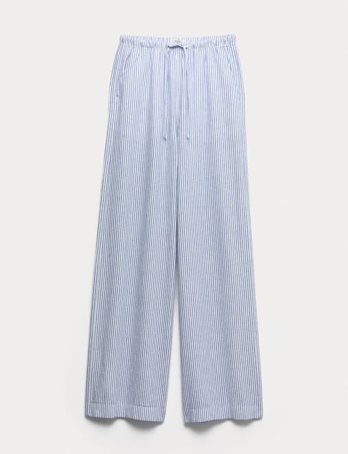 Linen Blend Wide Leg Trousers