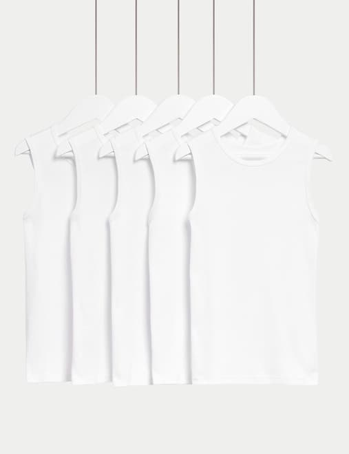 5pk Pure Cotton Plain Vests (2-14 Yrs)