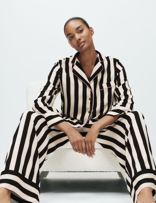 Satin Stripe Revere Pyjama Set