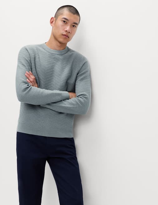 Cotton Blend Herringbone Crew neck Jumper