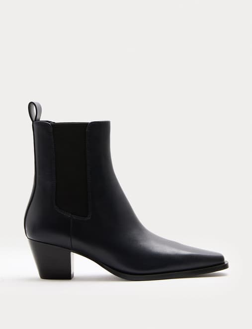 Leather Chelsea Block Heel Ankle Boots