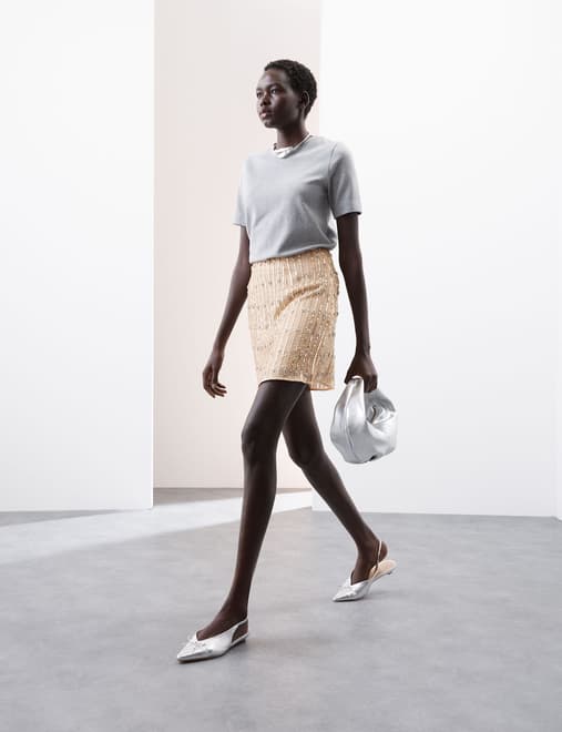 Floral Sequin Embellished Mini Slip Skirt