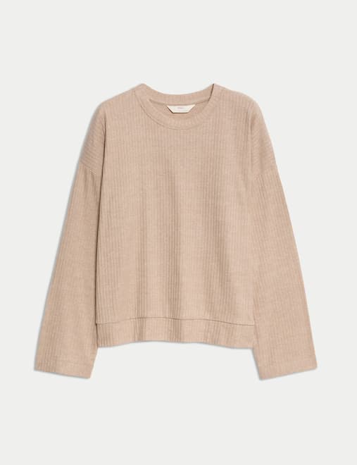 Ribbed Crew Neck Long Sleeve Pyjama Top