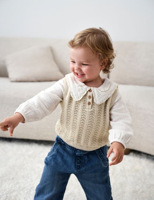 3pc Cotton Rich Knitted Vest Outfit (0-6 Yrs)