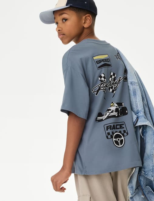 Pure Cotton Motor Sports Graphic T-Shirt (6-16 Yrs)