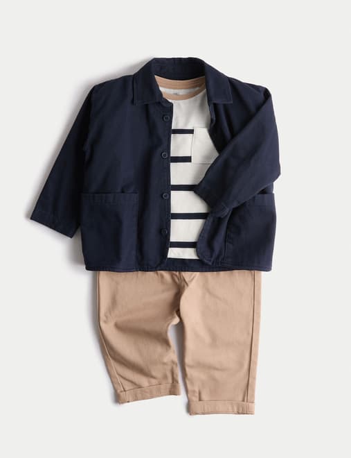 3pc Pure Cotton T-Shirt & Shacket Outfit (0-3 Yrs)