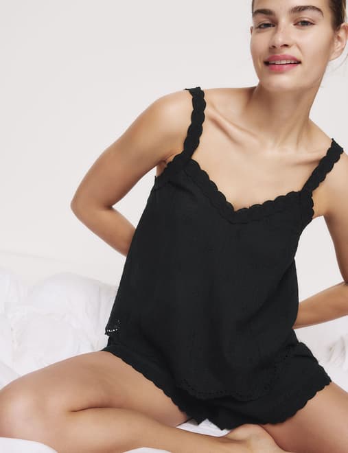 Pure Cotton Broderie Cami Shortie Set