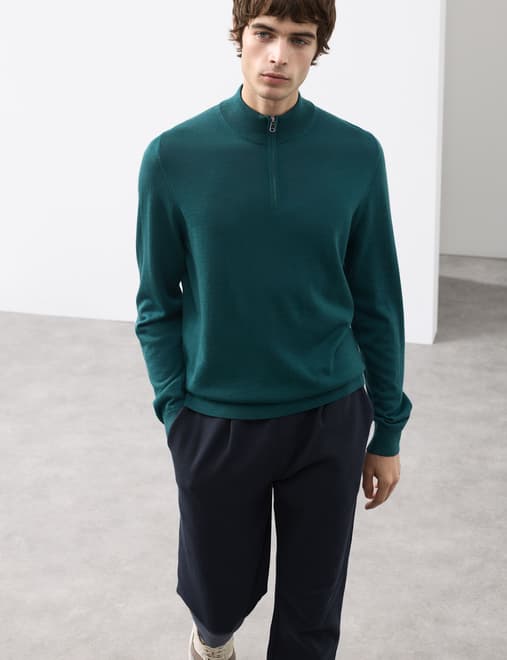 Pure Extra Fine Merino Wool Half Zip Jumper