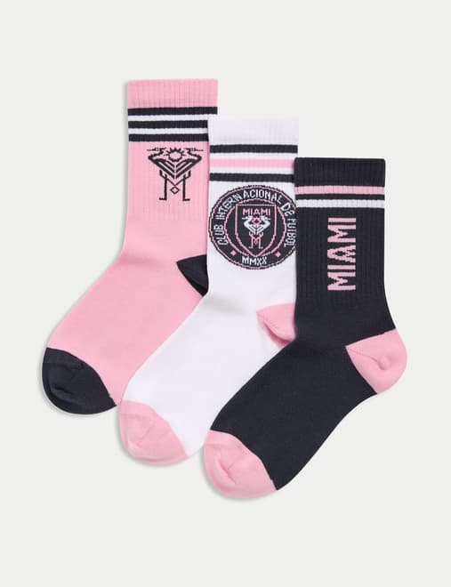 3pk Cotton Rich Inter Miami Sports Socks (8½ Small - 7 Large)