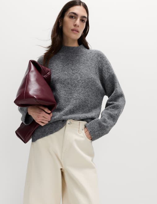 Funnel Neck Relaxed Jumper With Wool