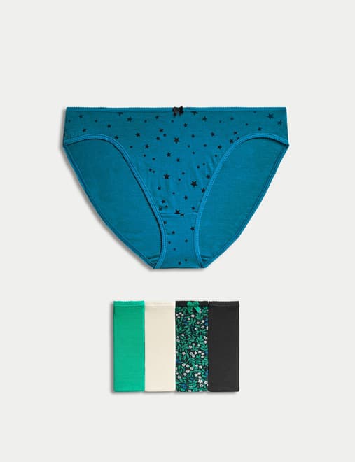 5pk Cotton Lycra™ High Leg Knickers