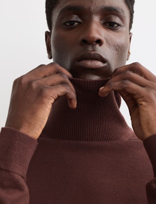 Extra Fine Merino Roll Neck Jumper with Silk