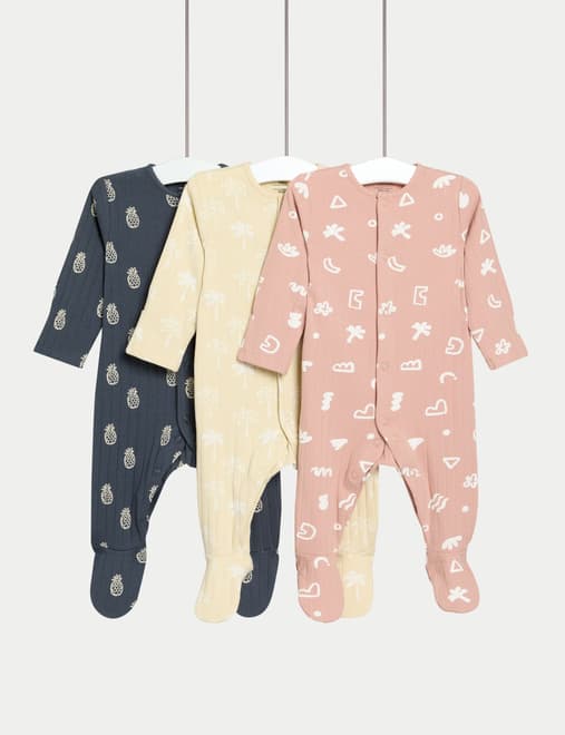 3pk Cotton Rich Printed Sleepsuits (0-3 Yrs)