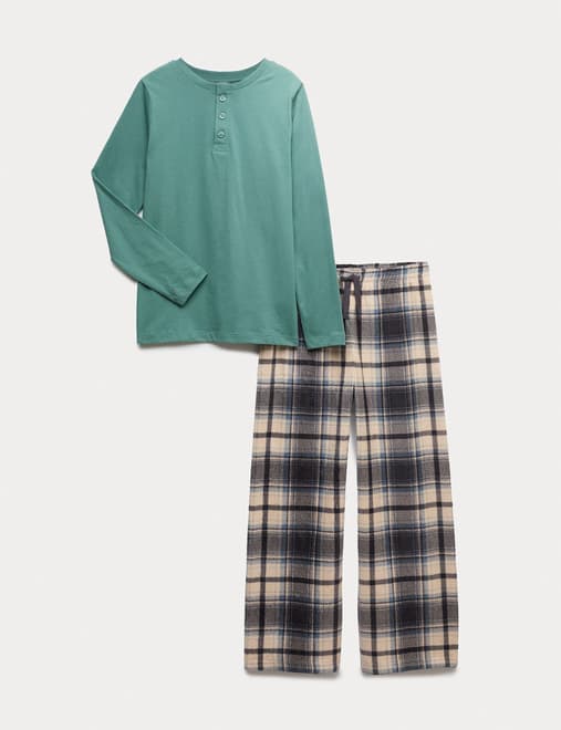 Cotton Rich Fleece Checked Pyjamas (3-14 Yrs)