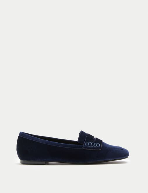 Velvet Flat Square Toe Loafers