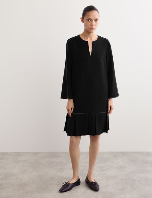 Crepe Box Pleat Shift Dress