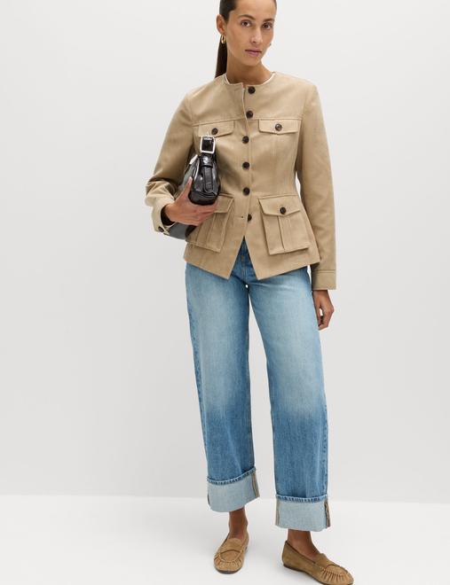Suedette Colarless Utility Jacket
