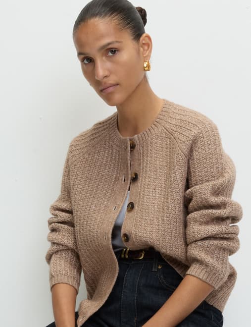 Cloud-Yarn Textured Crew Neck Cardigan